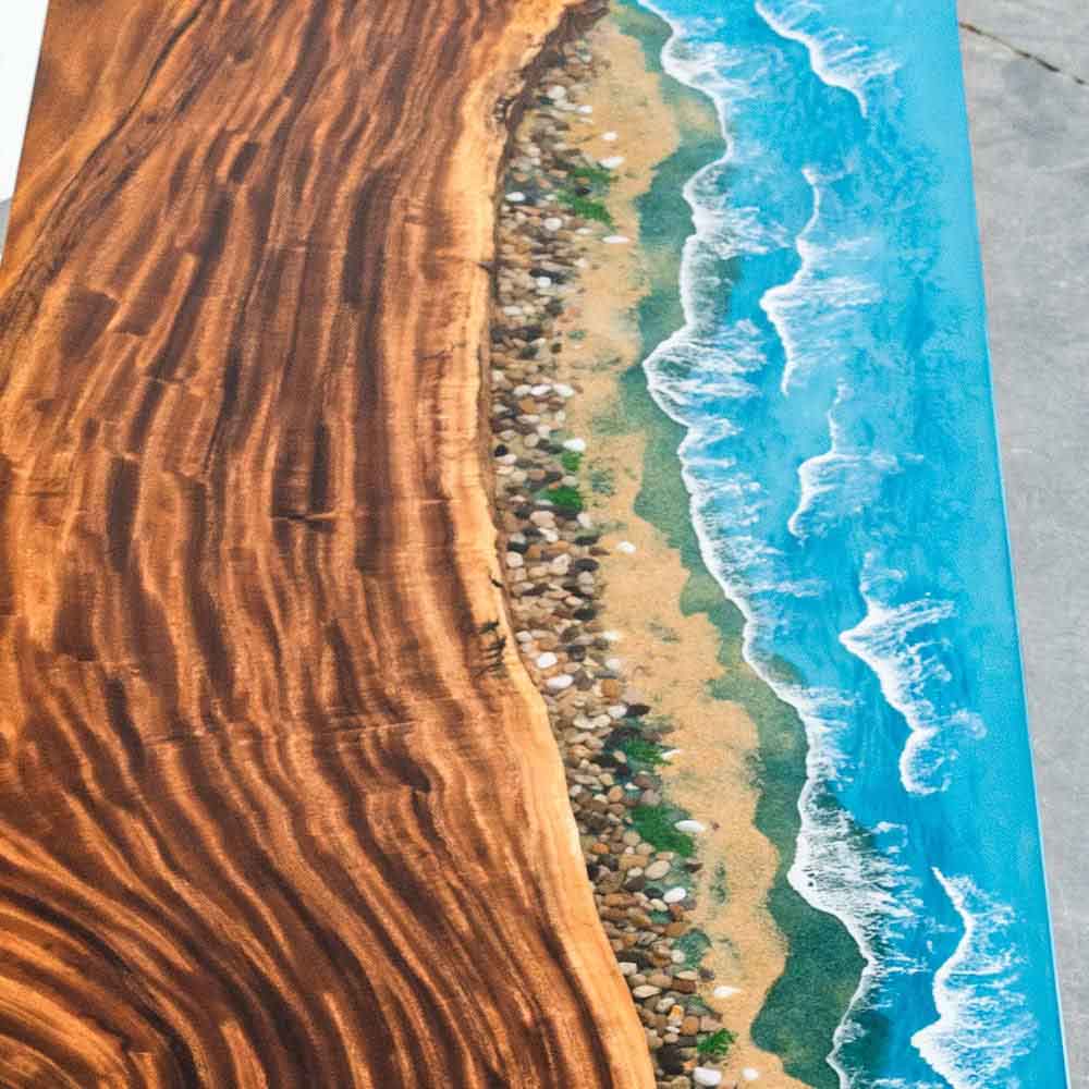 Elite Walnut Straight Edge Blue Ocean Epoxy Rectangular Dinner Table ECT - 251 - Elitecustomtable