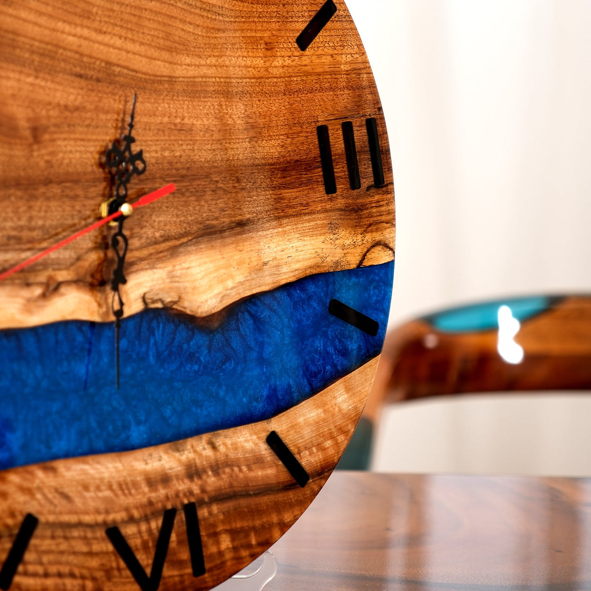 Elite Walnut Wood & Blue Epoxy Resin Decorative Wall Clock EWC - 10 - 16'' - Elitecustomtable
