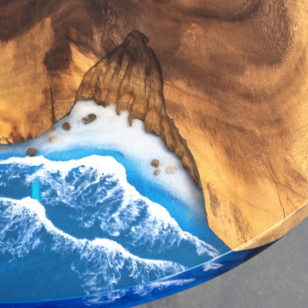 Elite Walnut Wood & Blue Ocean Wave Epoxy Round Table ECT - 47 - Elitecustomtable