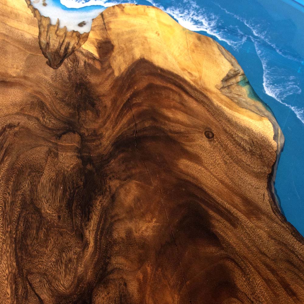 Elite Walnut Wood & Blue Ocean Wave Epoxy Round Table ECT - 47 - Elitecustomtable