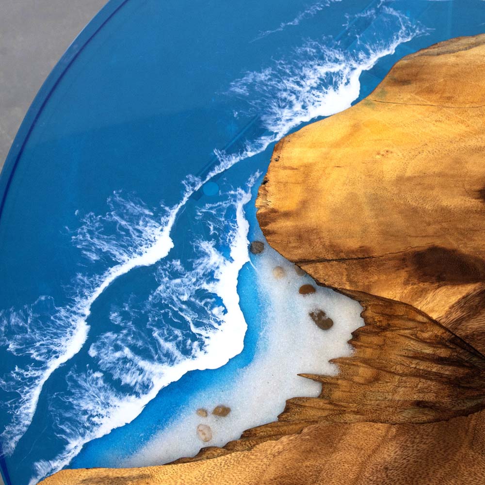 Elite Walnut Wood & Blue Ocean Wave Epoxy Round Table ECT - 47 - Elitecustomtable