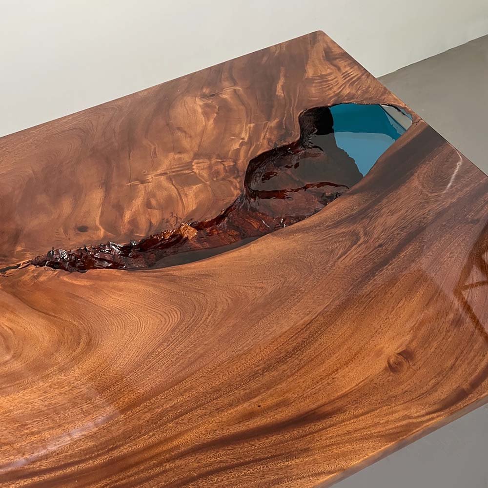 Elite Walnut Wood Dining Table with Blue Resin Filled Void ECT - 224 - Elitecustomtable