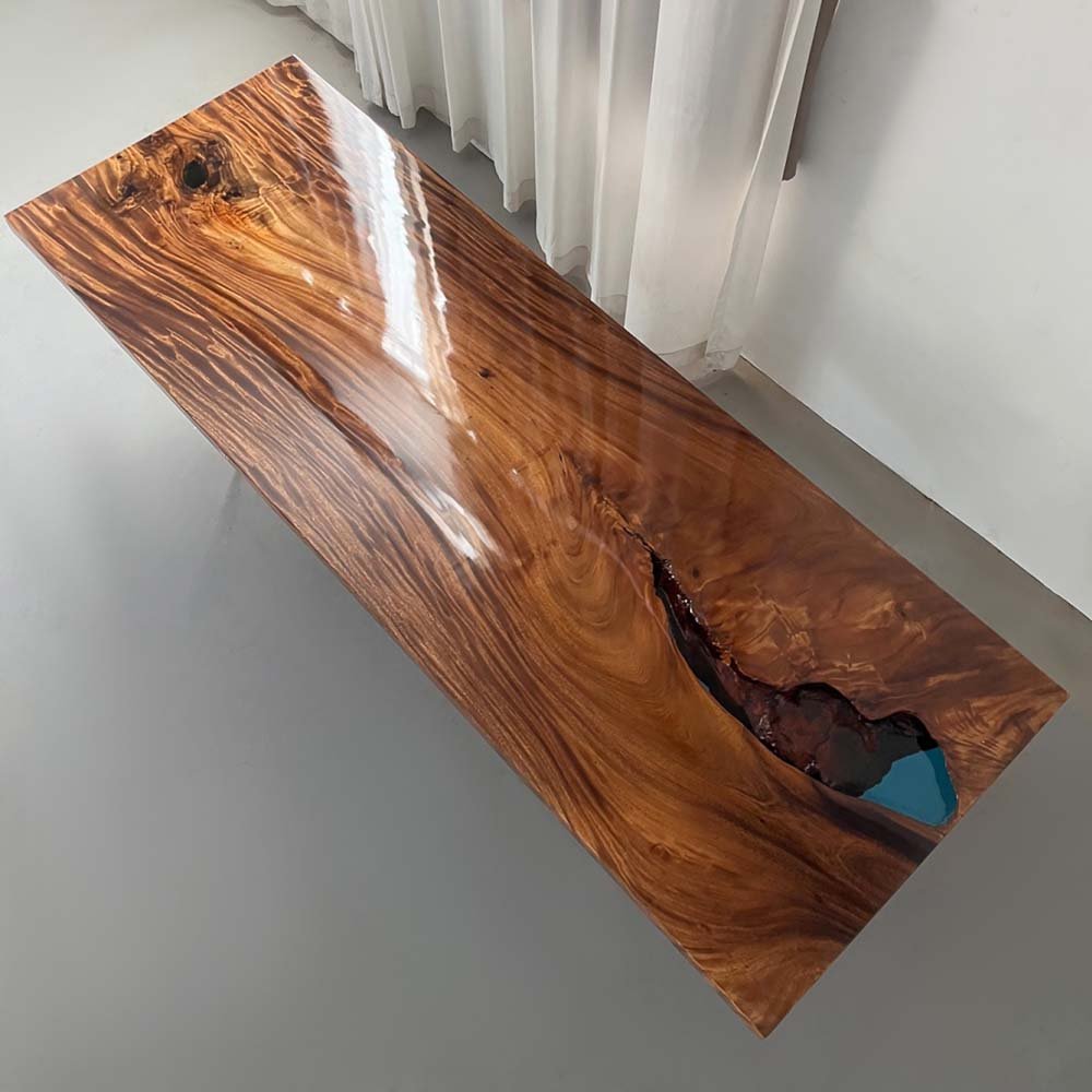 Elite Walnut Wood Dining Table with Blue Resin Filled Void ECT - 224 - Elitecustomtable