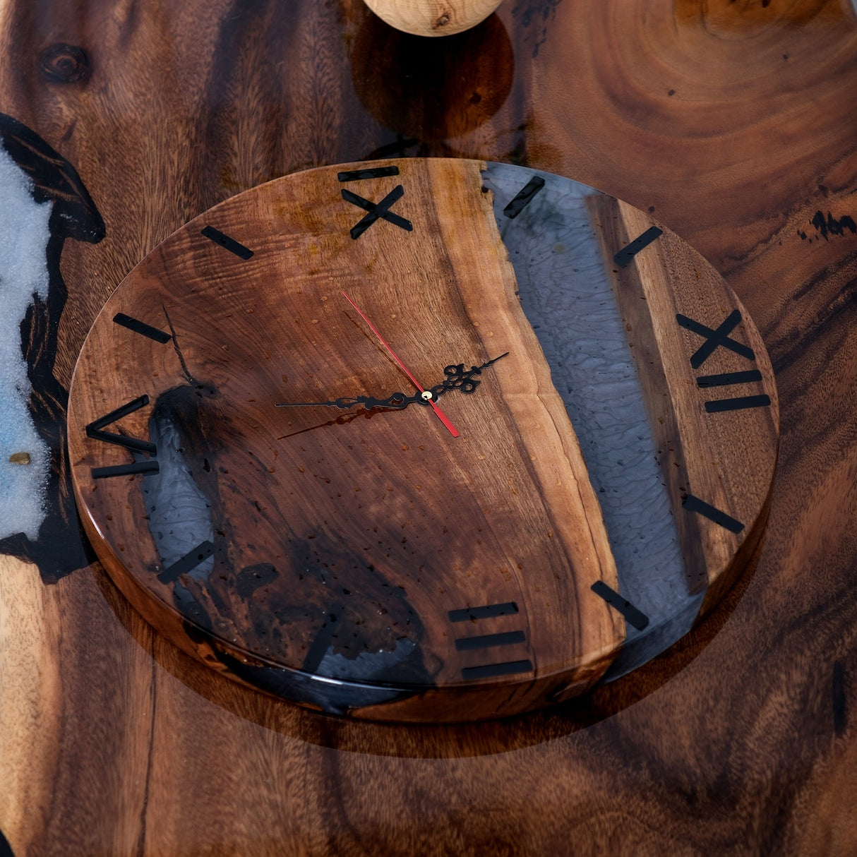Elite Walnut Wood Gray Epoxy Resin Wall Clock EWC - 02 - 16'' - Elitecustomtable