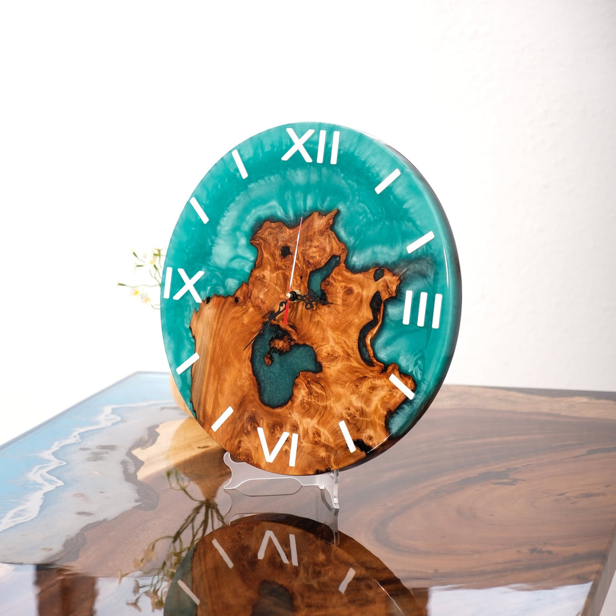 Elite Walnut Wood & Green Epoxy Resin Decorative Wall Clock EWC - 16 - 16'' - Elitecustomtable