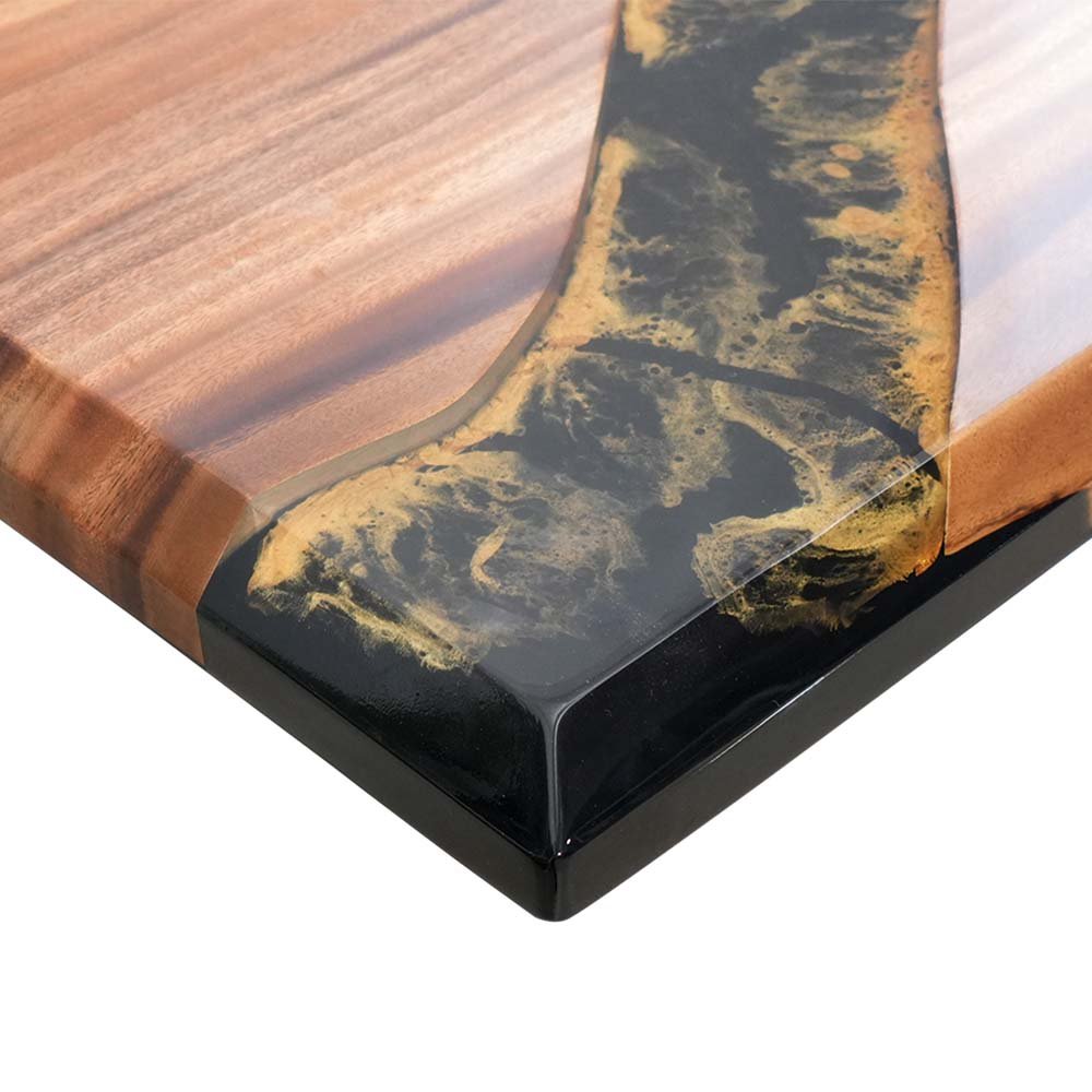 Elite Walnut Wood with Black Epoxy and Yellow Gold Dining and Conference Table ECT - 168 - Elitecustomtable