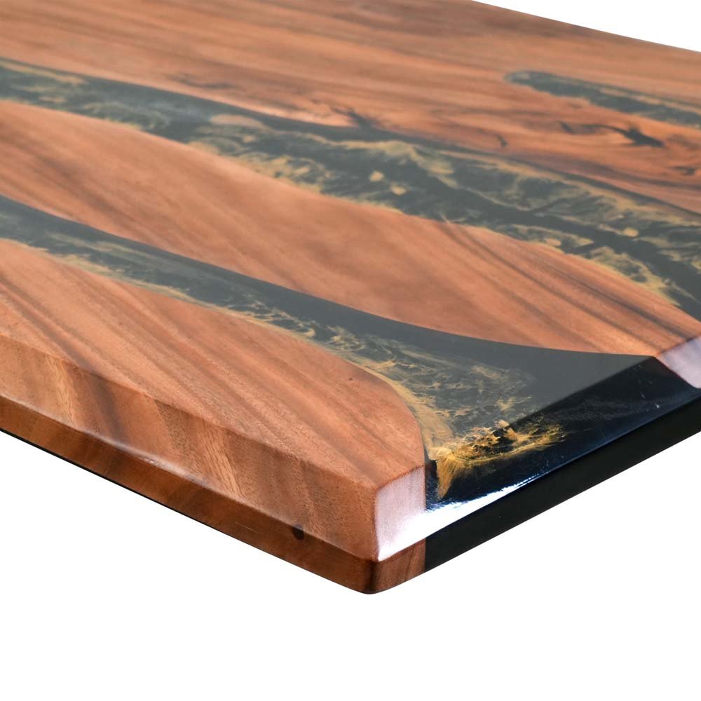 Elite Walnut Wood with Black Epoxy and Yellow Gold Dining and Conference Table ECT - 168 - Elitecustomtable
