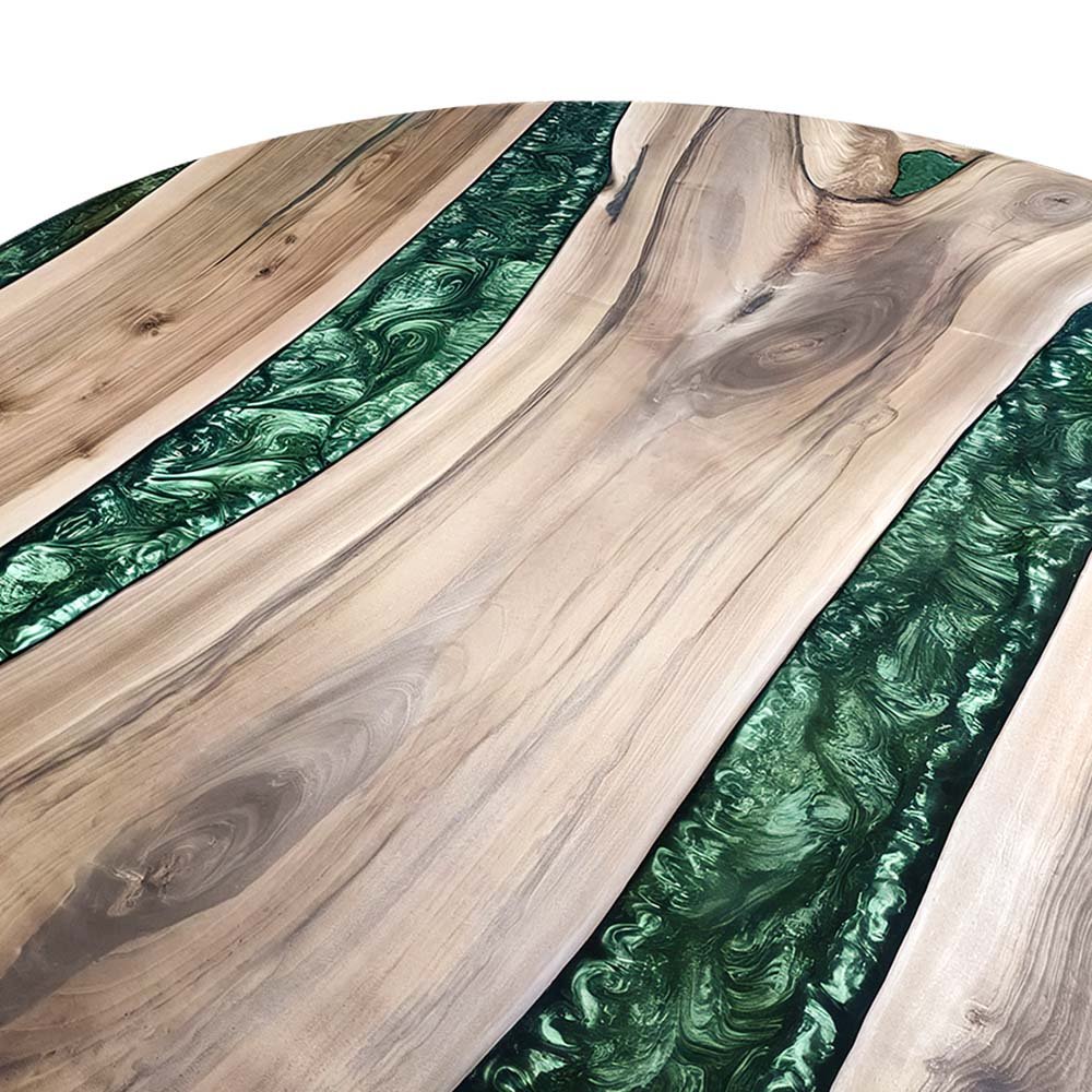 Elite Walnut Wood with Green Resin Round Coffee Table ECT - 207 - Elitecustomtable