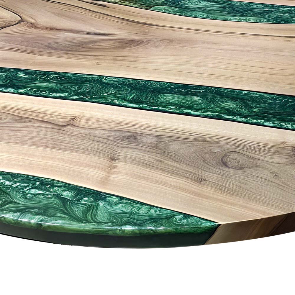 Elite Walnut Wood with Green Resin Round Coffee Table ECT - 207 - Elitecustomtable