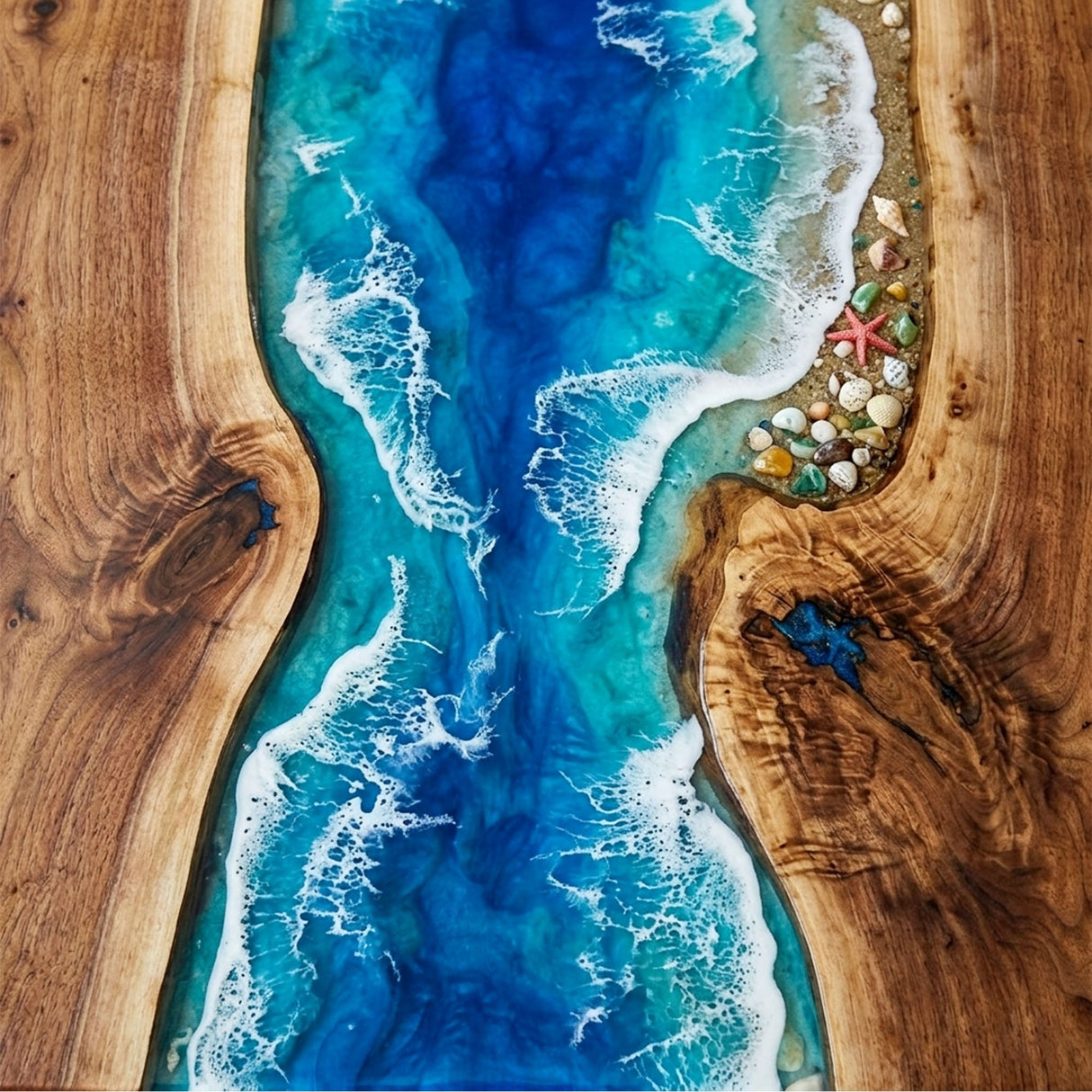 Epoxy Dining Room Table Walnut Coastal Blue Rectangular Straight Edge Beach Dining Table ECT - 314 - Elitecustomtable