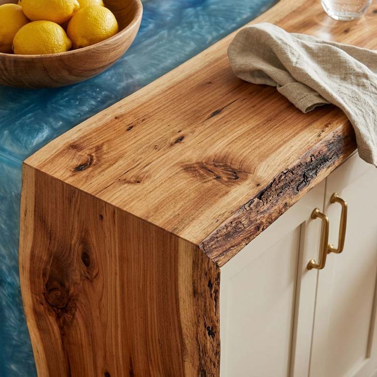 Epoxy Kitchen Island Countertop Walnut Azure Teal Waterfall Straight Edge ECT - 322 - Elitecustomtable