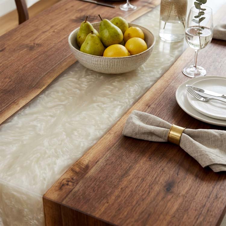 Epoxy Waterfall Table Walnut Pearl White Rectangular Straight Edge Dining Table ECT - 309 - Elitecustomtable