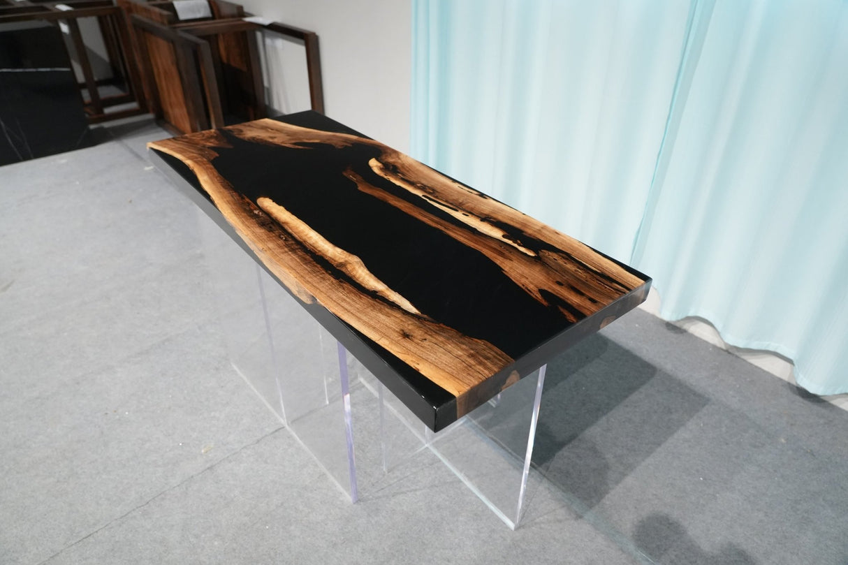 In-Stock Black Walnut Black Epoxy Resin Table 20" × 48" - Elitecustomtable