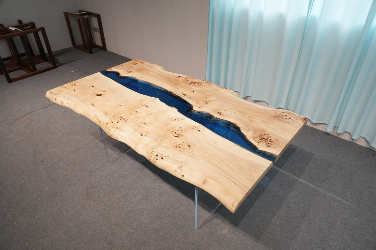 In Stock Poplar Blue Epoxy Resin Dining Table – 72" × 36" - Elitecustomtable
