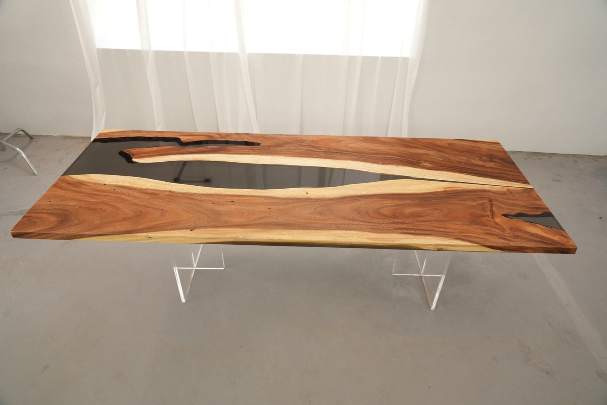 In-Stock Walnut Charred Black Epoxy Resin Table 42.1" × 107.9" - Elitecustomtable