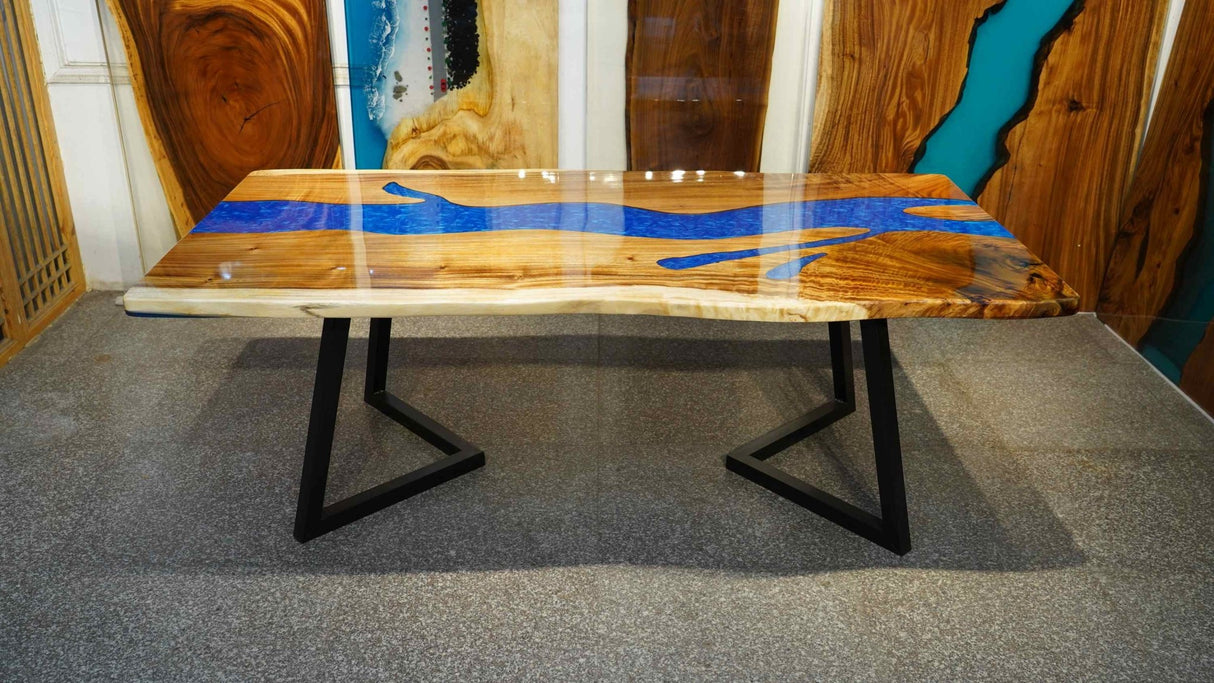 In-Stock Walnut Live Edge Blue Epoxy Resin Dining Table 42" × 84" - Elitecustomtable