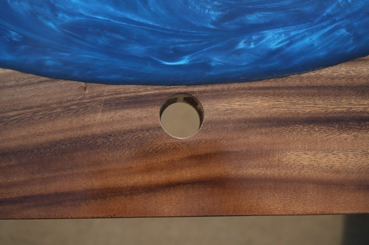 In-Stock Walnut & Pearl Blue Epoxy Resin Reception Desk 60" × 49" × 35"H - Elitecustomtable