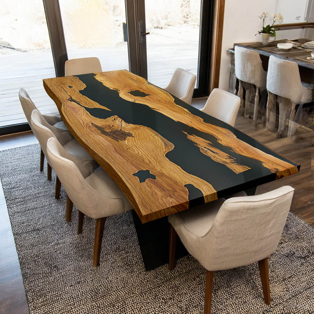 Elite Custom Walnut Wood Conference Table with Glossy Black Epoxy Resin ECT-74