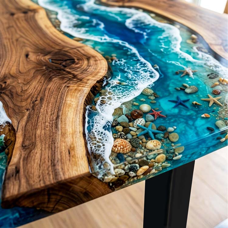 Live Edge Dining Room Table Walnut Tropical Teal Rectangular Live Edge Beach Dining Table ECT - 316 - Elitecustomtable