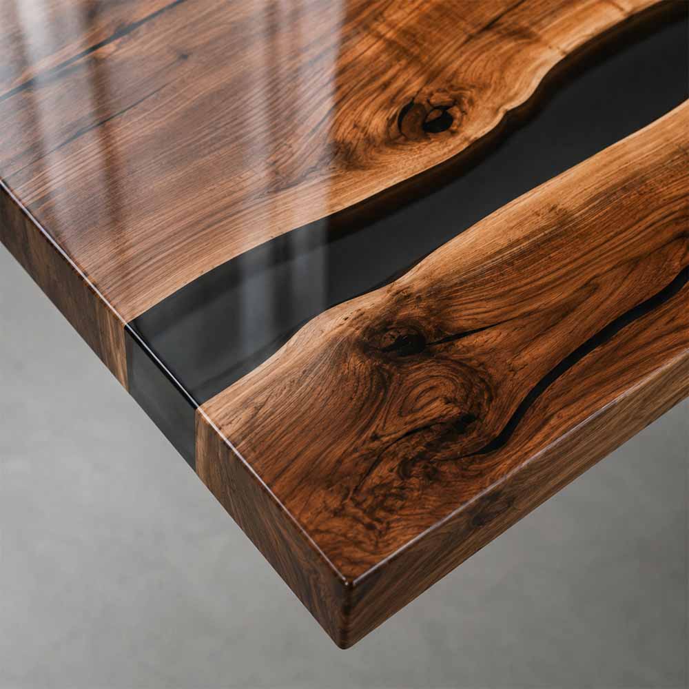 Live Edge Epoxy Table Walnut Midnight Black Rectangular Live Edge Dining Table ECT-300 - Elitecustomtable