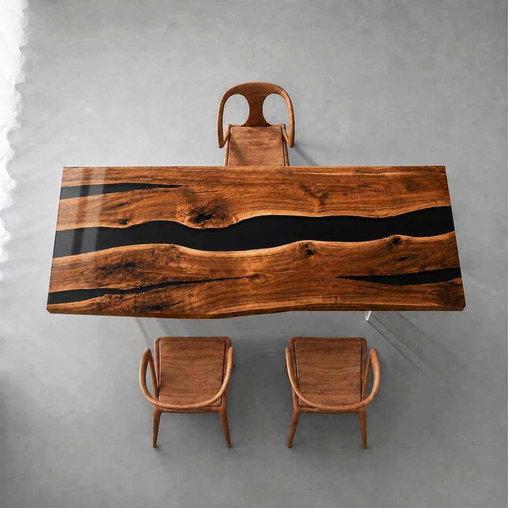 Live Edge Epoxy Table Walnut Midnight Black Rectangular Live Edge Dining Table ECT-300 - Elitecustomtable