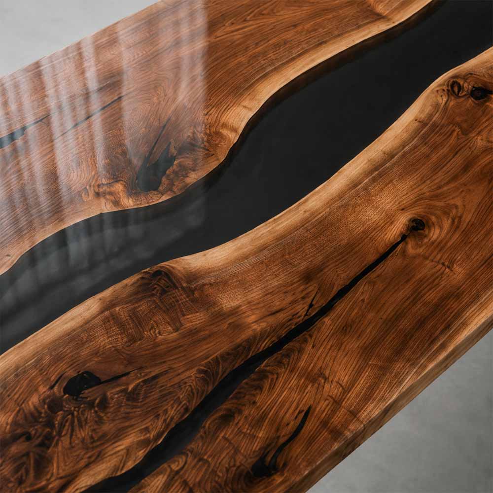 Live Edge Epoxy Table Walnut Midnight Black Rectangular Live Edge Dining Table ECT-300 - Elitecustomtable