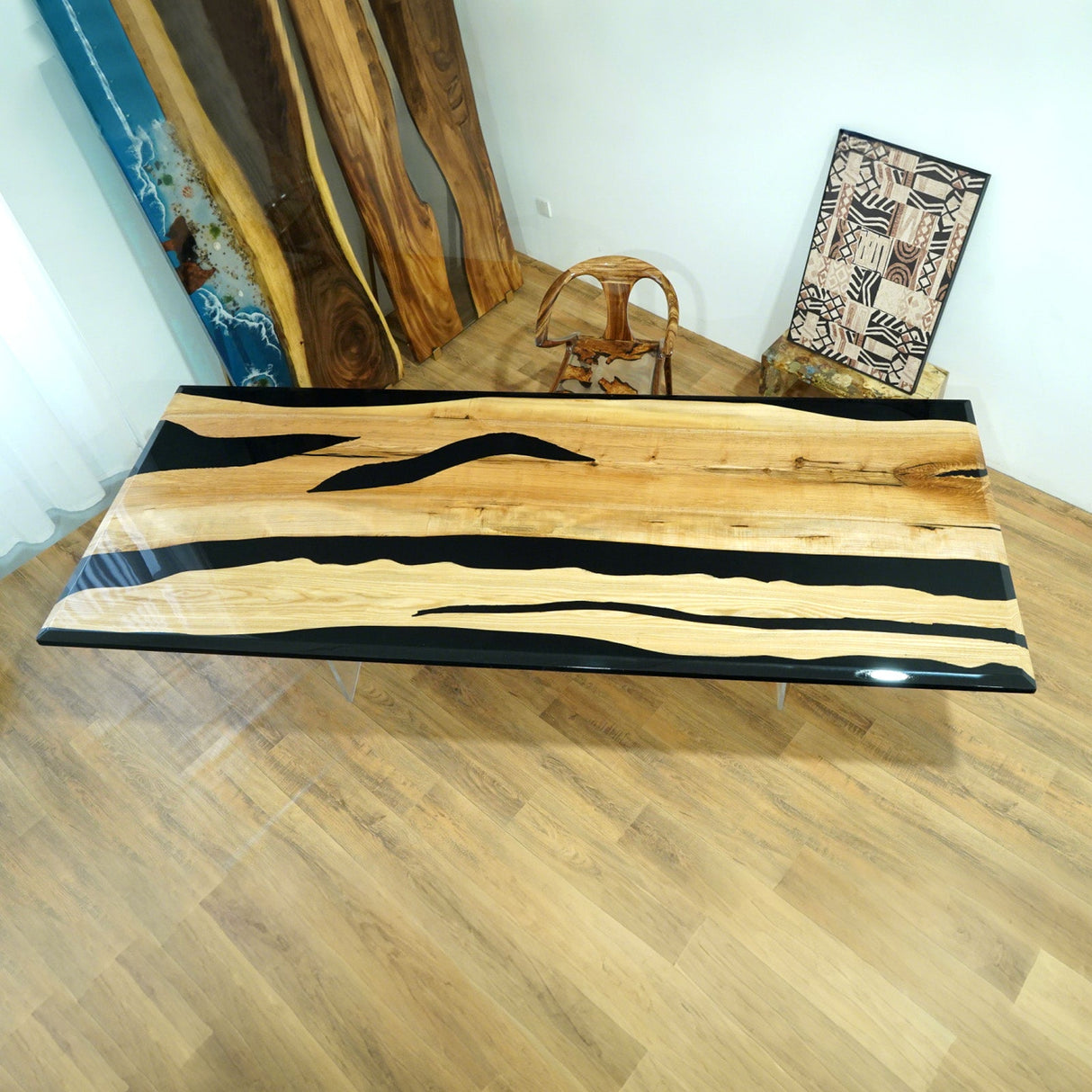Margaret Chrisman's Custom Order – Ash Wood Black & White Epoxy Dining Table 40"W x 63"L - Elitecustomtable