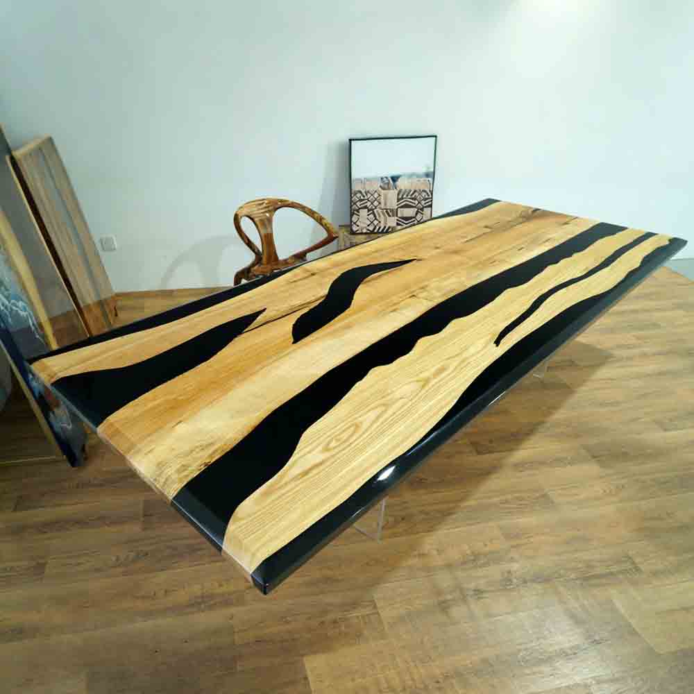 Margaret Chrisman's Custom Order – Ash Wood Black & White Epoxy Dining Table 40"W x 63"L - ECT - 97 - Elitecustomtable