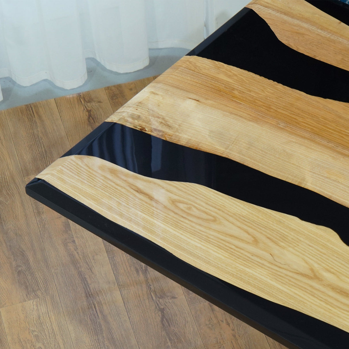 Margaret Chrisman's Custom Order – Ash Wood Black & White Epoxy Dining Table 40"W x 63"L - Elitecustomtable