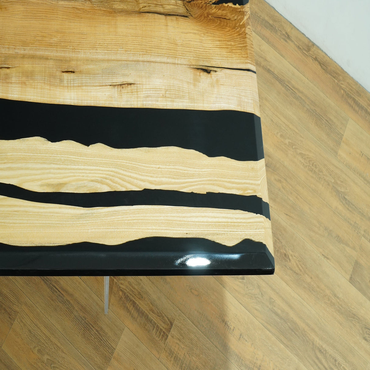 Margaret Chrisman's Custom Order – Ash Wood Black & White Epoxy Dining Table 40"W x 63"L - Elitecustomtable