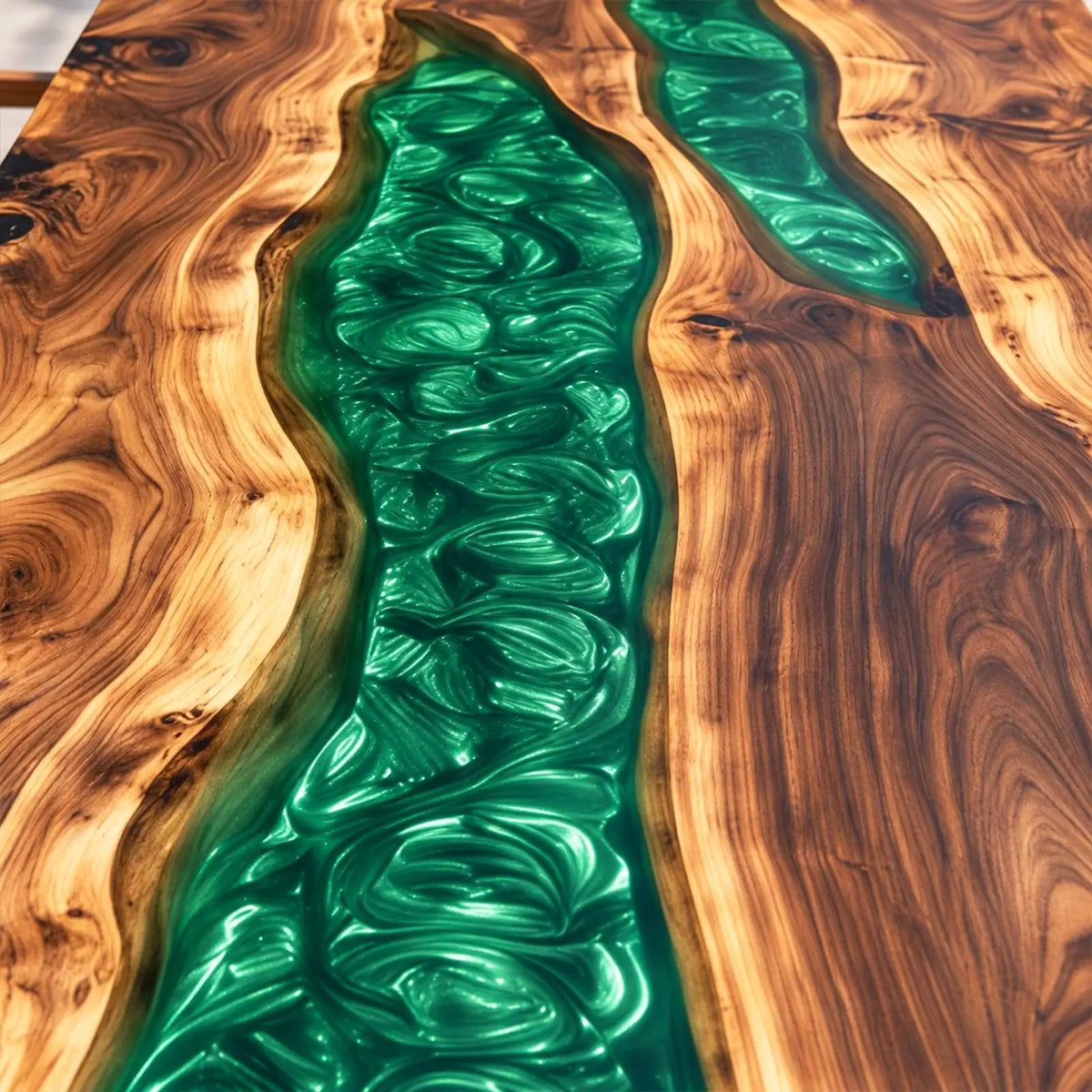 Custom Walnut Green Epoxy Resin Patio Dining Table | ECT-414