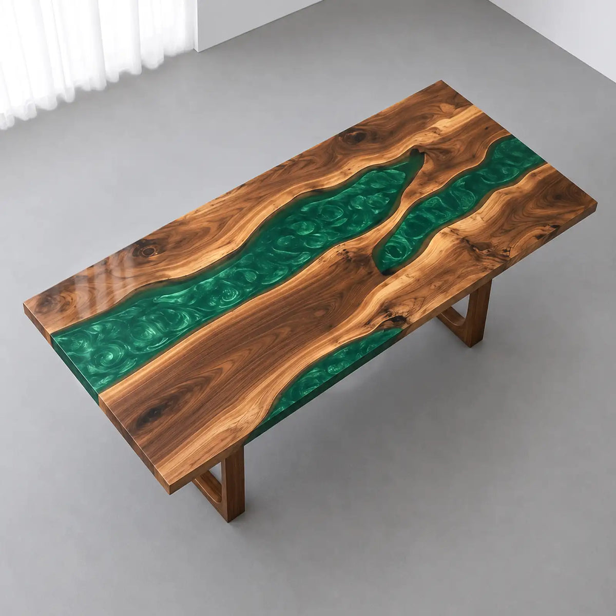 Custom Walnut Green Epoxy Resin Patio Dining Table | ECT-414