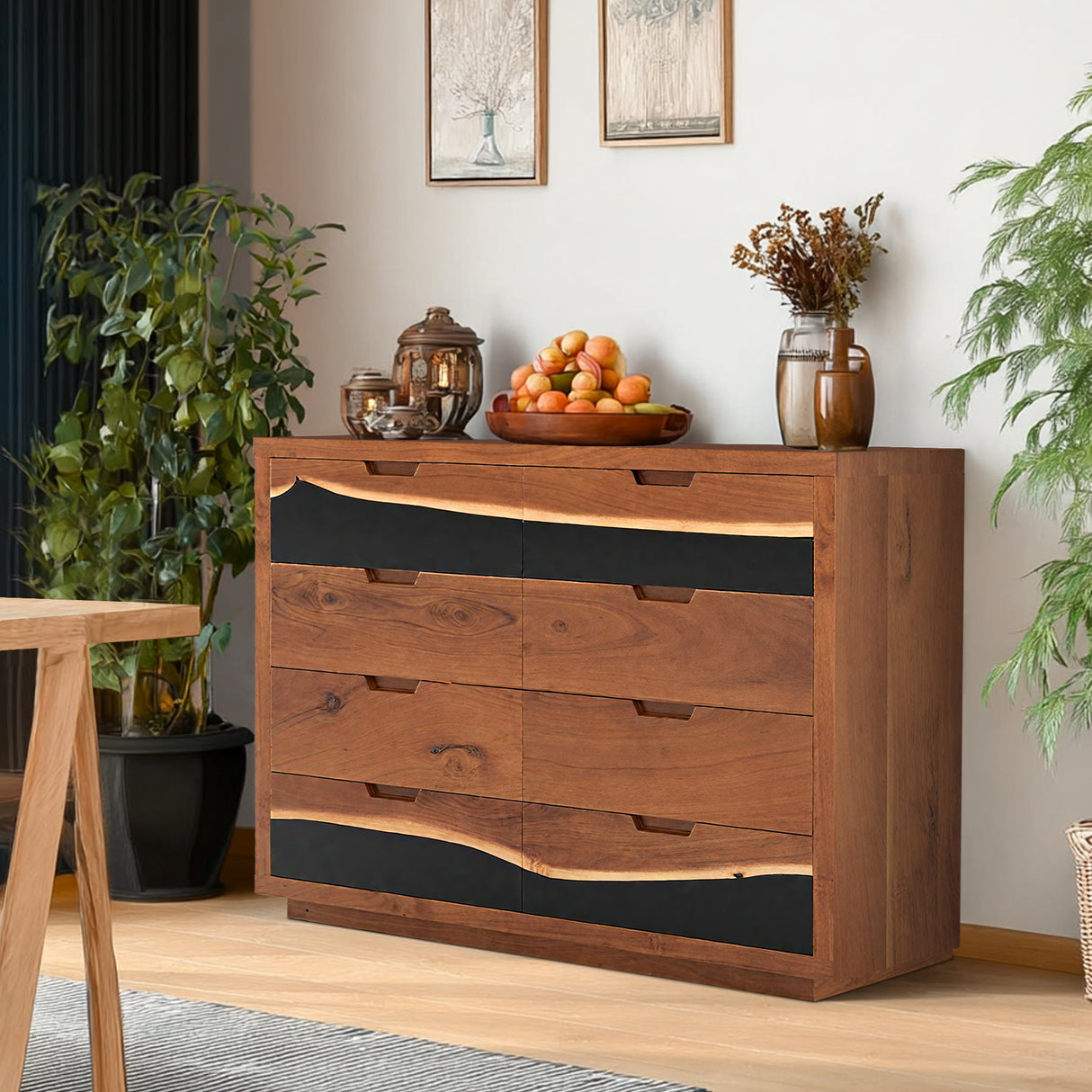 Walnut dresser featuring epoxy resin river design