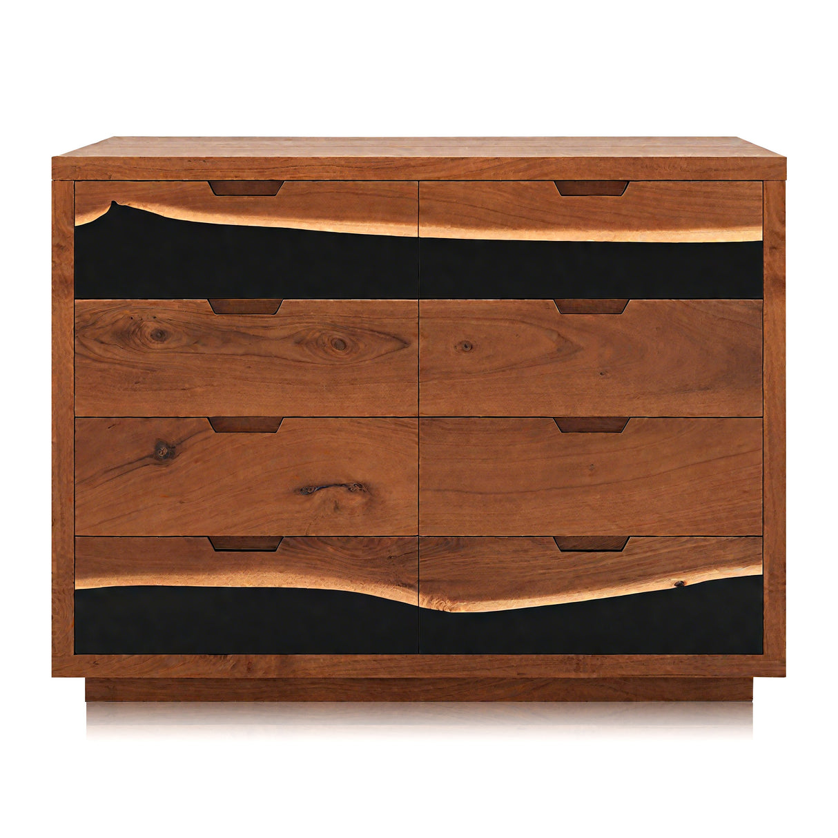 Side angle of walnut epoxy resin dresser handmade from wood