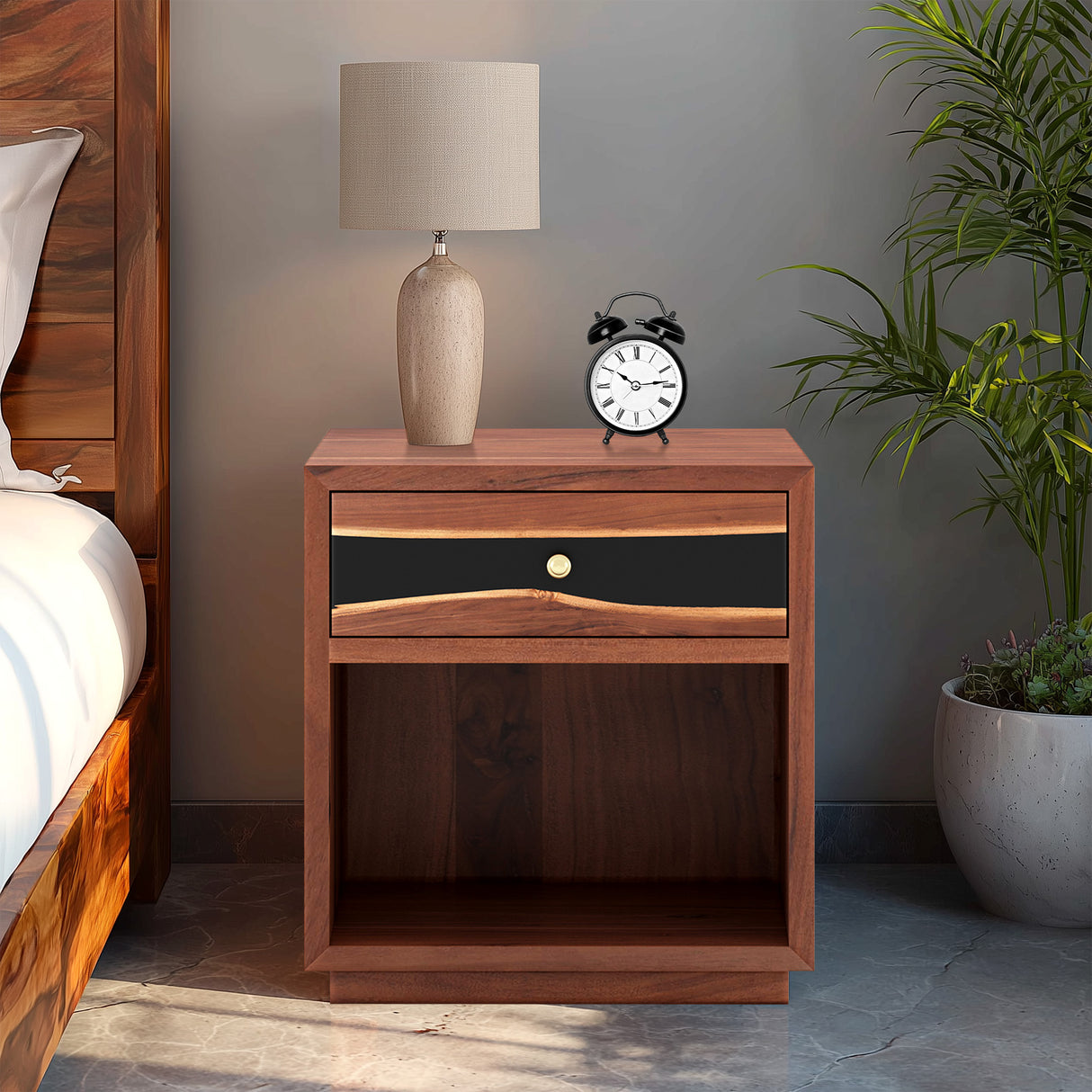 Walnut Epoxy Nightstand Front View