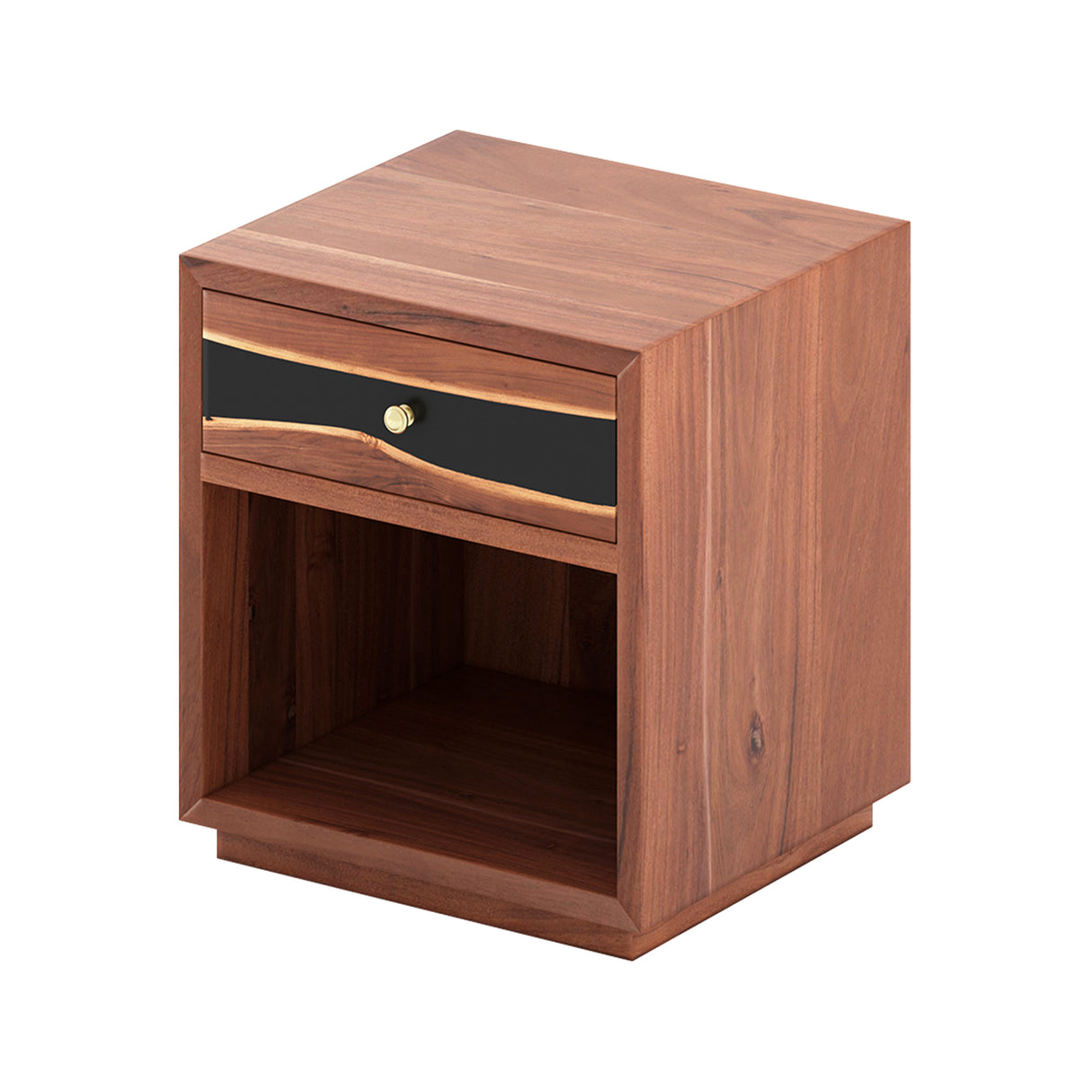 Walnut Epoxy Nightstand with Open Drawer