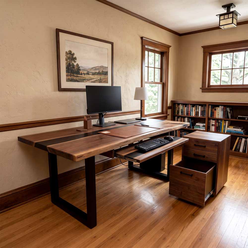 Walnut Executive Office Desk with Black Epoxy Resin Inlay | ECT-359 - Elitecustomtable