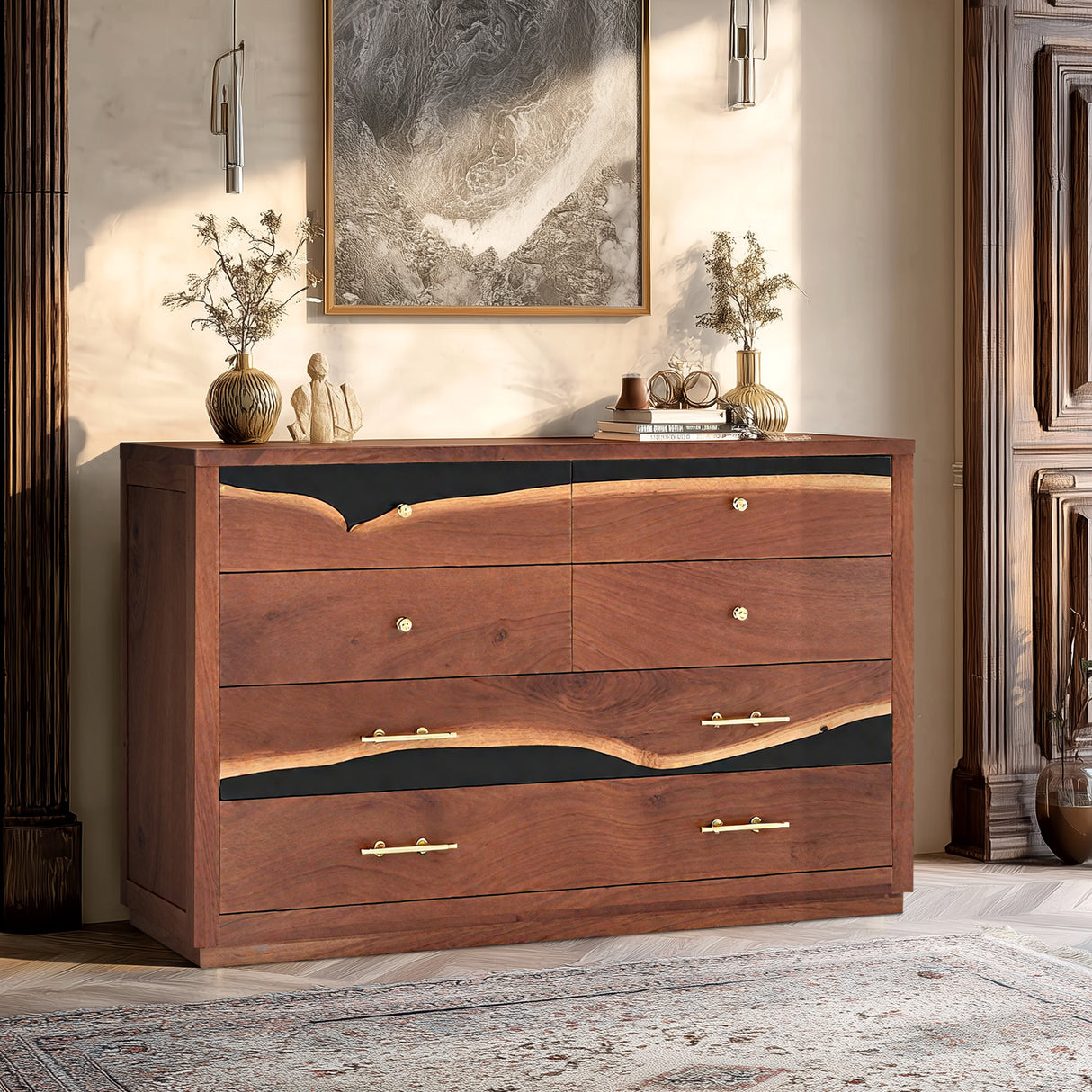 Walnut resin dresser with large storage capacity