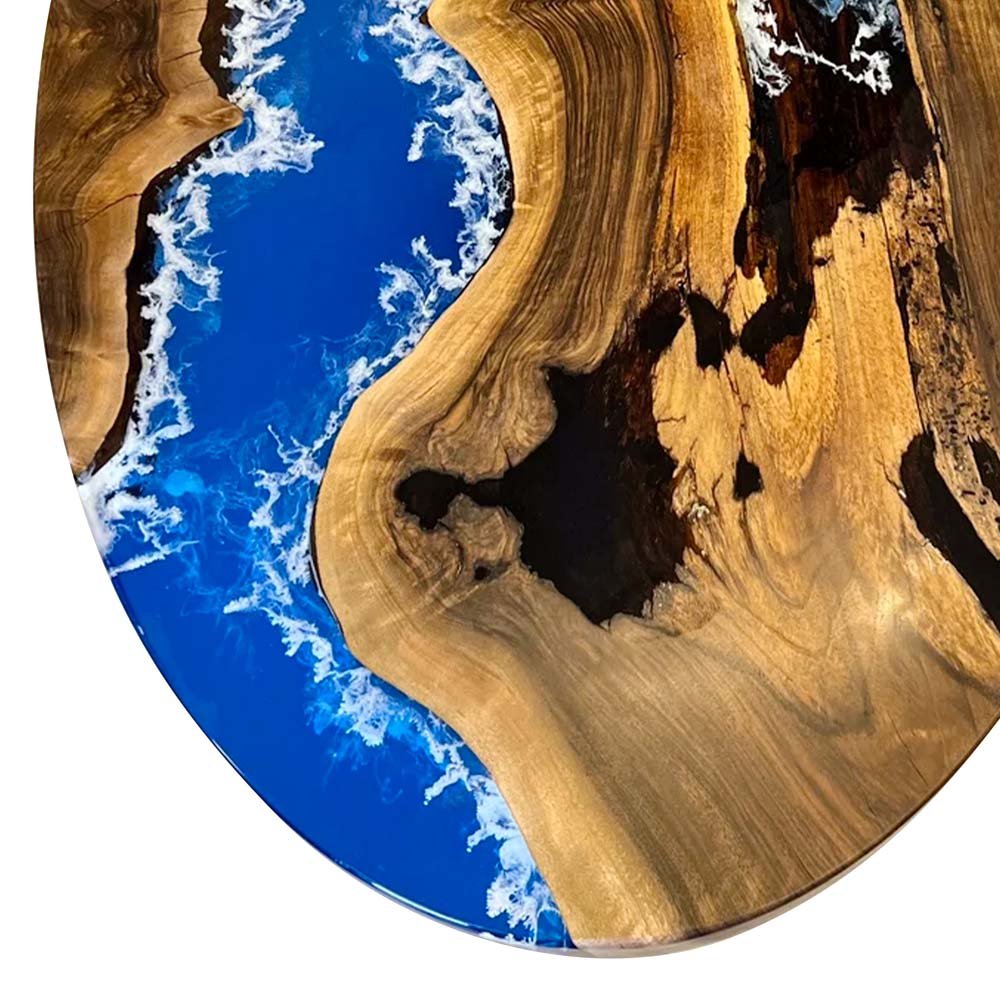 Walnut Wood with Blue and White Ocean Wave Epoxy Resin Oval Dining & Cofffee Table ECT - 169 - Elitecustomtable