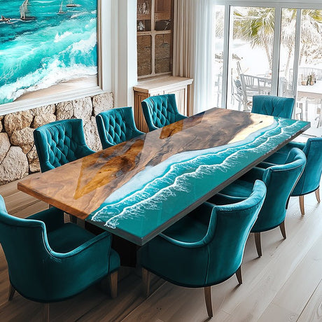 Dive into Luxury: The Elite Custom Blue Ocean Epoxy Dining Table ECT-66 - Elitecustomtable