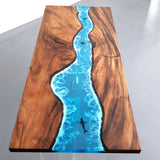 Elite Walnut Straight Edge Blue Ocean Epoxy Dinner Table with Marine Life Inlay ECT-250
