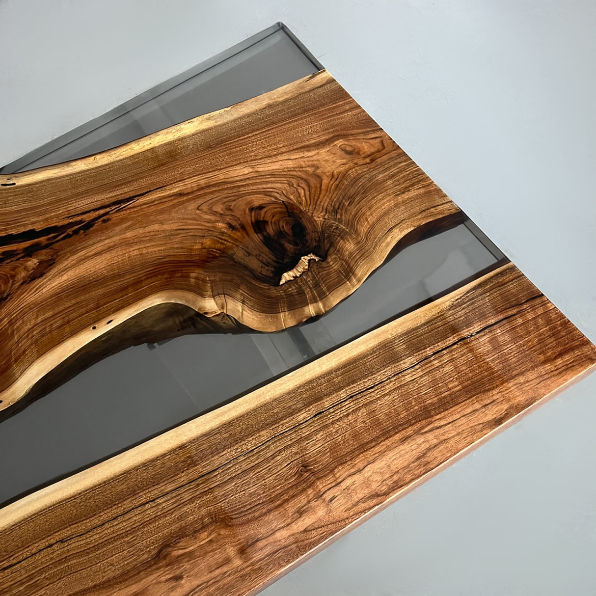 Elite Black Walnut Wood & Transparent Black - Gray Epoxy Resin Dining Table ECT-156