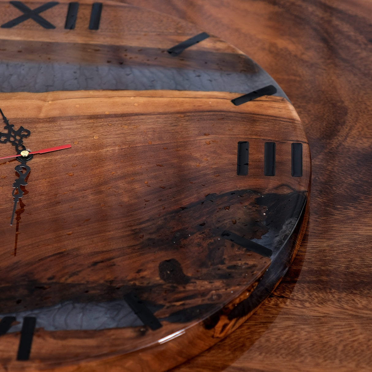 Elite Walnut Wood Gray Epoxy Resin Wall Clock - 16''