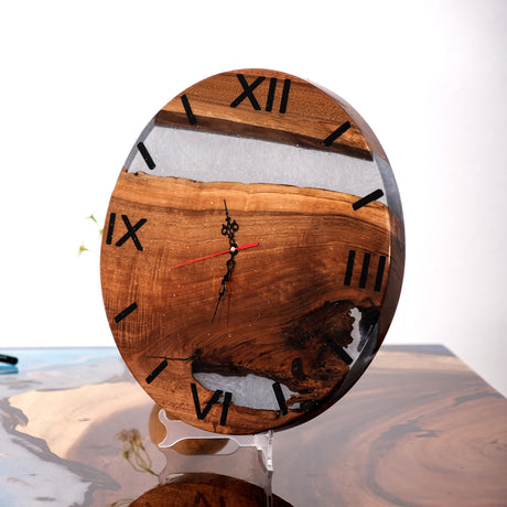 Elite Walnut Wood Gray Epoxy Resin Wall Clock - 16''