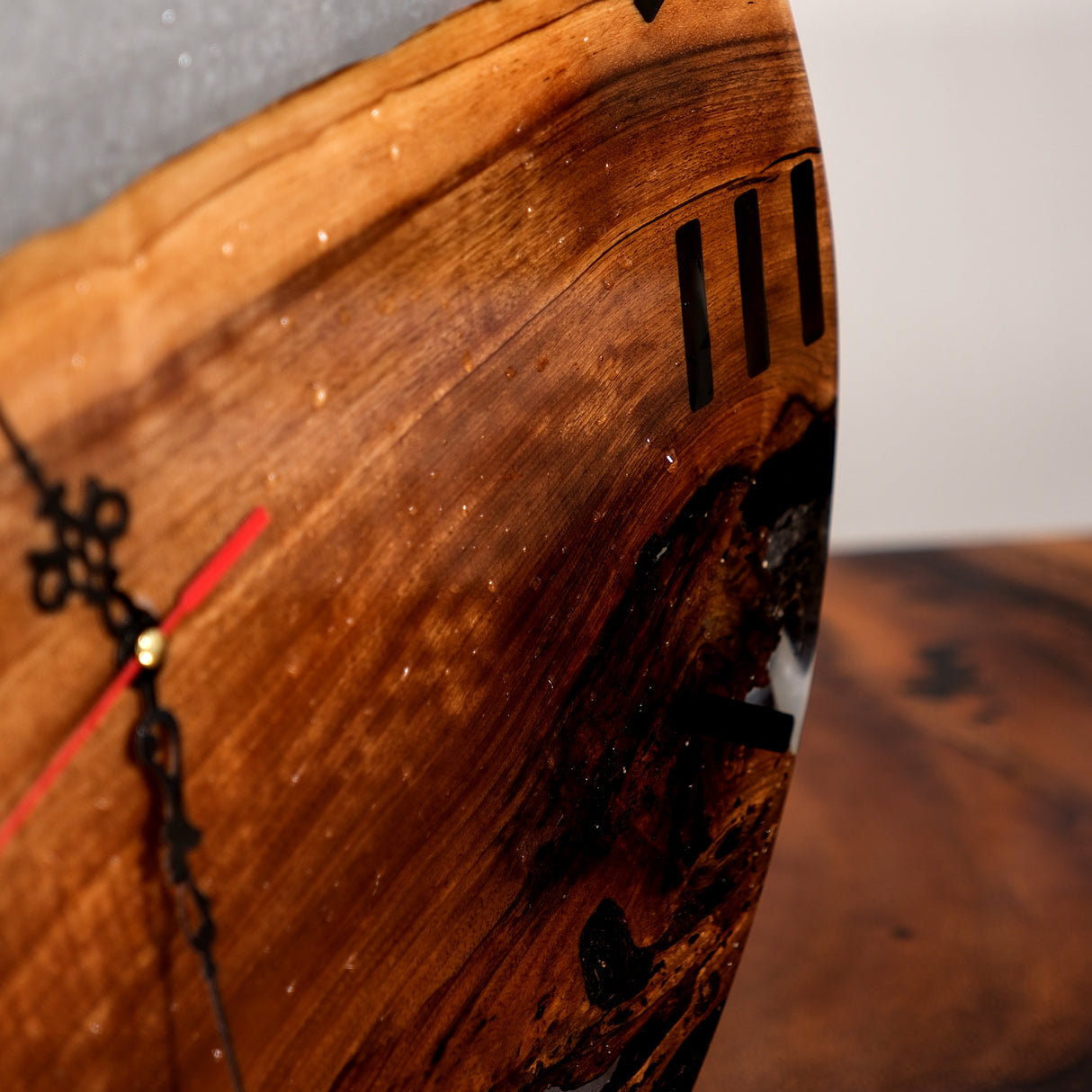 Elite Walnut Wood Gray Epoxy Resin Wall Clock - 16''