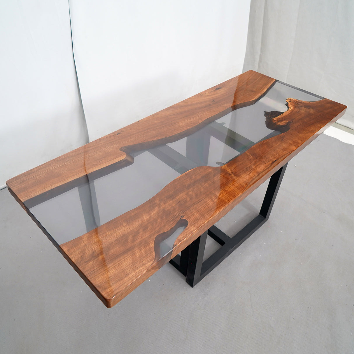 In-Stock Black Walnut Translucent Black Epoxy Resin Table 24" × 60.2"