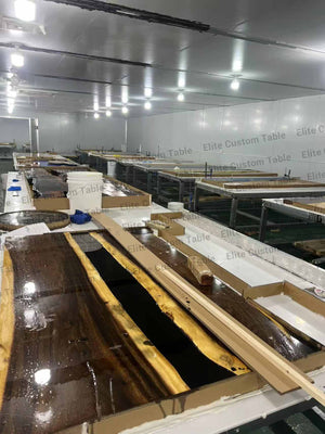 Elite Walnut Dining Table with Peacock Blue Resin Inlay 96.06‘’L×42.13''W, EIT-04