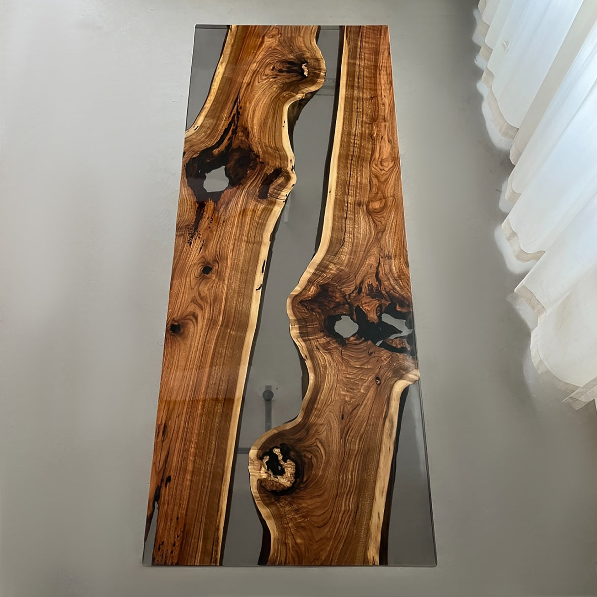 Elite Black Walnut Wood & Transparent Black - Gray Epoxy Resin Dining Table ECT-156