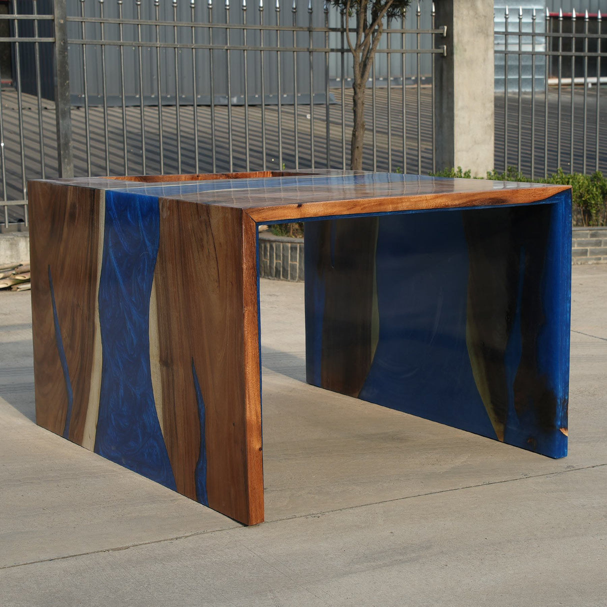 In-Stock Walnut & Pearl Blue Epoxy Resin Reception Desk 60" × 49" × 35"H