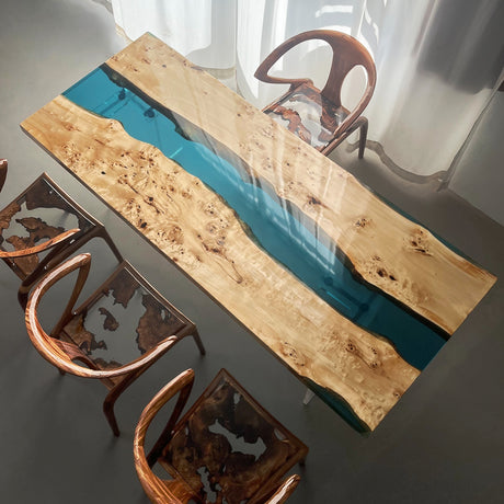 Elite Poplar Wood & Transparent Epoxy Resin Dining Table ECT-155